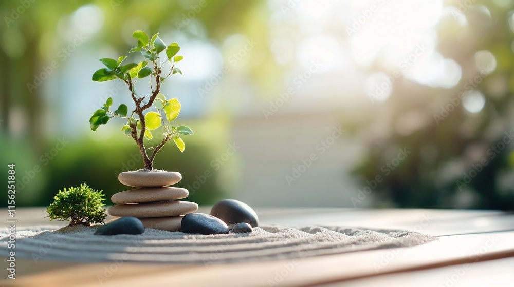 Tranquil arrangement of stones and a small tree. Tranquil arrangement of stones and a small tree.