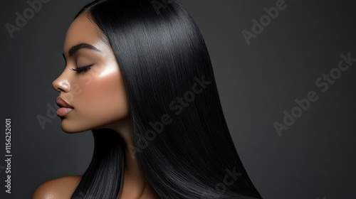 Beautiful woman with long black hair