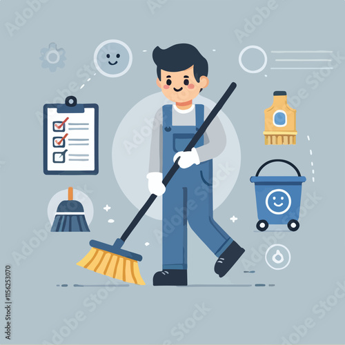 illustration of someone sweeping in the yard