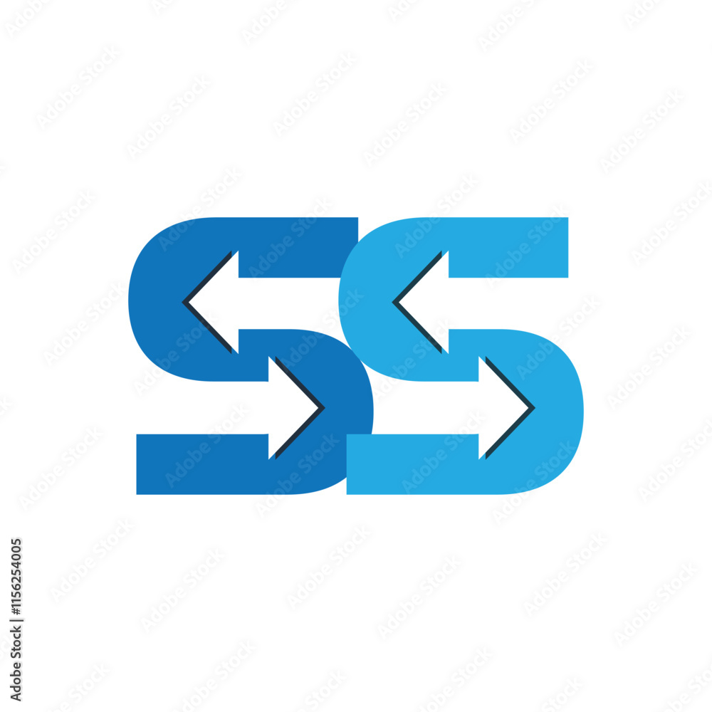 This is a flat monogram design of an initial letter SS in blues in that incorporates arrows facing right and left This is a flat monogram design of an initial letter SS in blues in that incorporates arrows facing right and left