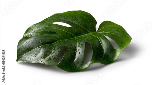 Lush Green Monstera Leaf with Dew Drops