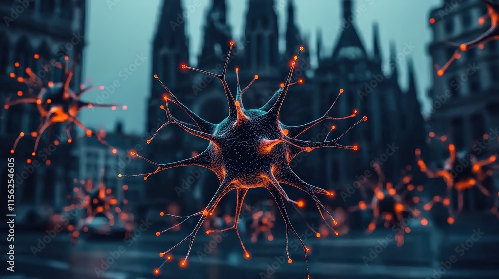 Fototapeta premium Intricate Neurons Model Illuminated by Red Lights Showcasing the Complex Beauty of Neural Networks in a Captivating Scientific Visualization