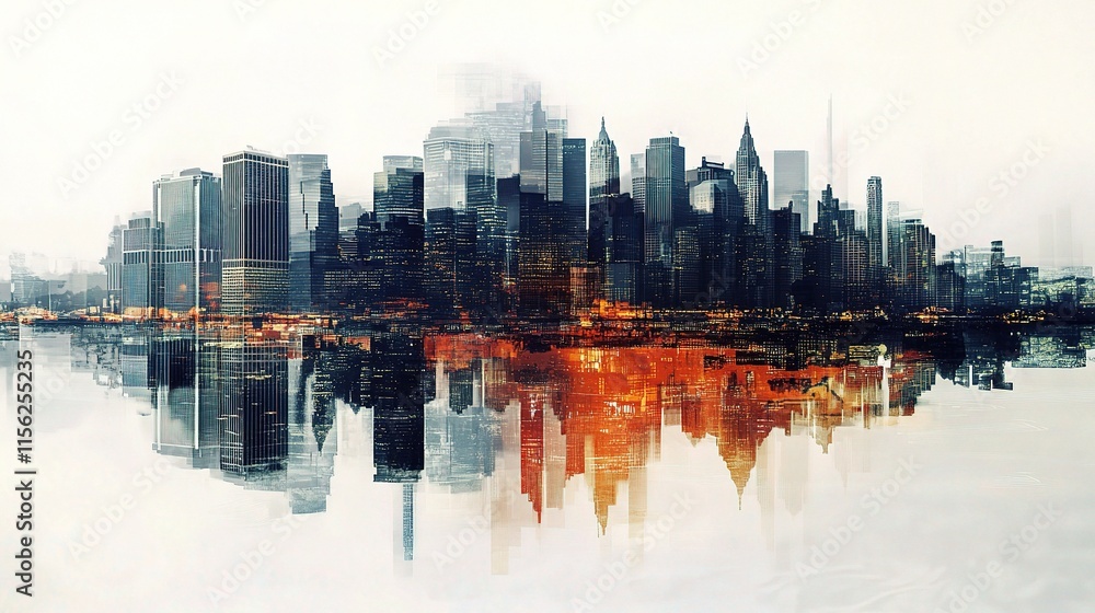Fototapeta premium Abstract Modern Business Skyline with Double Exposure Effect