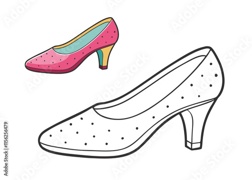 A fun coloring page featuring a stylish pair of lady's shoes, showcasing elegant details like high heels, intricate patterns, and a fashionable design for creative expression.