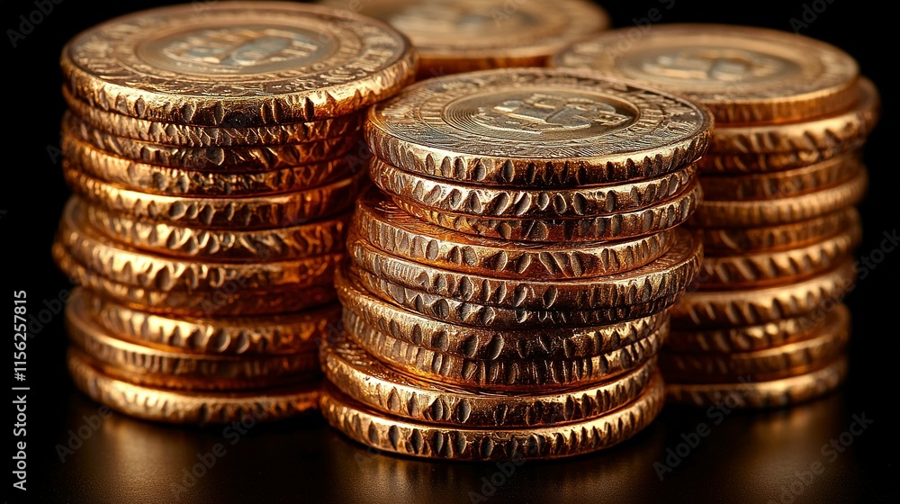 Gleaming Piles of Gold Coins: A Wealthy Display Gleaming Piles of Gold Coins: A Wealthy Display