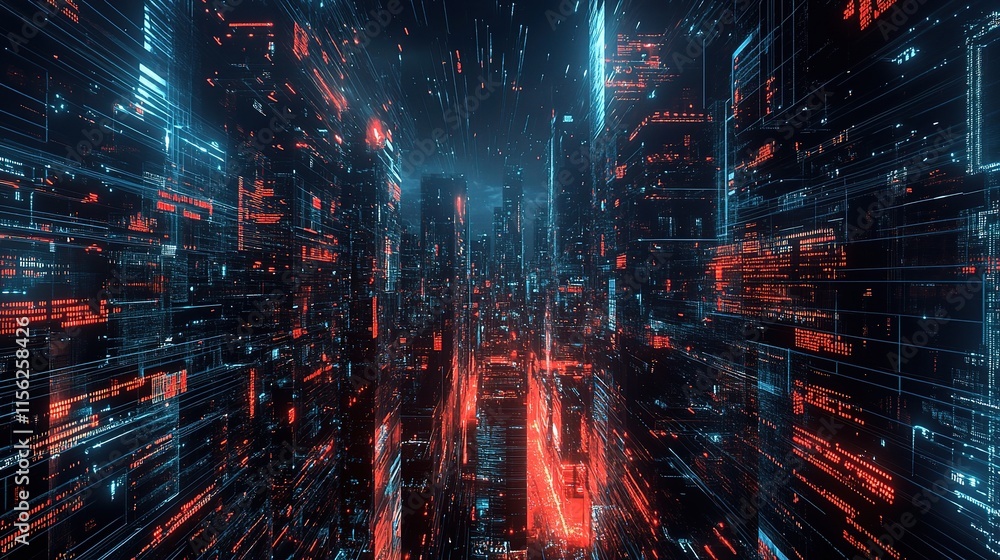 Obraz premium Futuristic Urban Architecture in Neon Cityscape Illustration