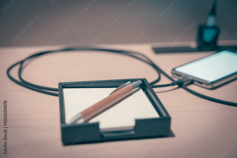 デスクで充電されるモバイルデバイス デスクで充電されるモバイルデバイス