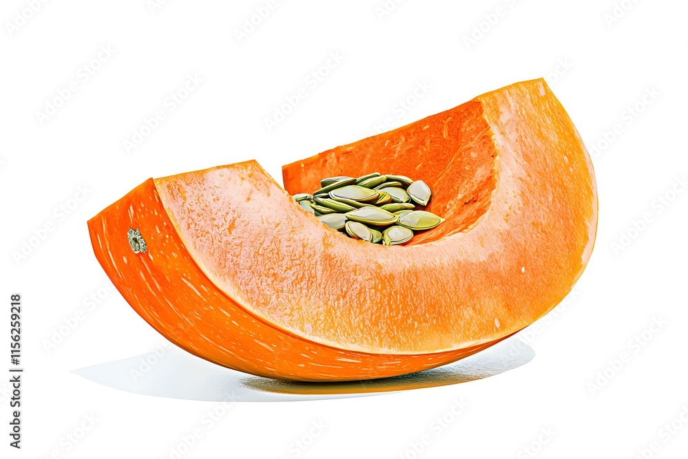 Sliced Orange Pumpkin with Seeds Isolated on White Background Perfect for Fall and Harvest Themes Sliced Orange Pumpkin with Seeds Isolated on White Background Perfect for Fall and Harvest Themes