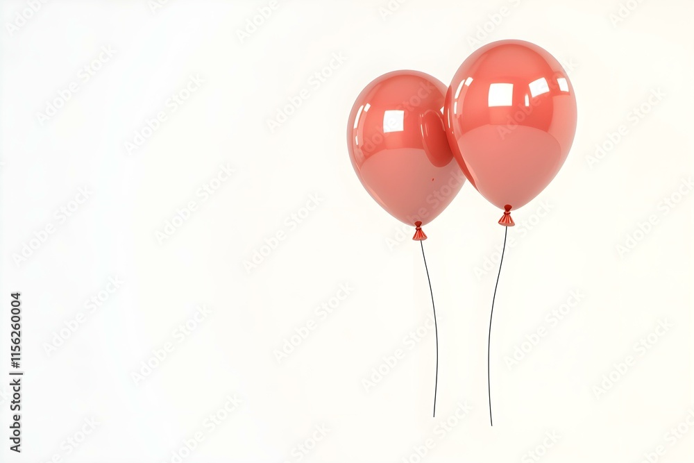 Two Glossy Coral Balloons Tied Together on a Minimalist White Background for Celebration and Joyful Occasions Two Glossy Coral Balloons Tied Together on a Minimalist White Background for Celebration and Joyful Occasions