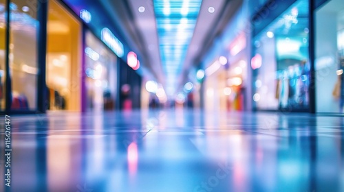 Abstract Blur of Shopping Mall Corridor with Retail Shops