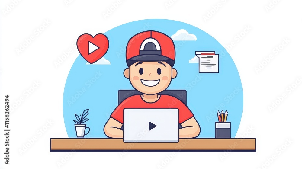Contemplative Man at Desk with Laptop and Heart Symbol Above Representing Connection and Emotions in a Modern Workspace Evoking Inspiration and Creativity Contemplative Man at Desk with Laptop and Heart Symbol Above Representing Connection and Emotions in a Modern Workspace Evoking Inspiration and Creativity