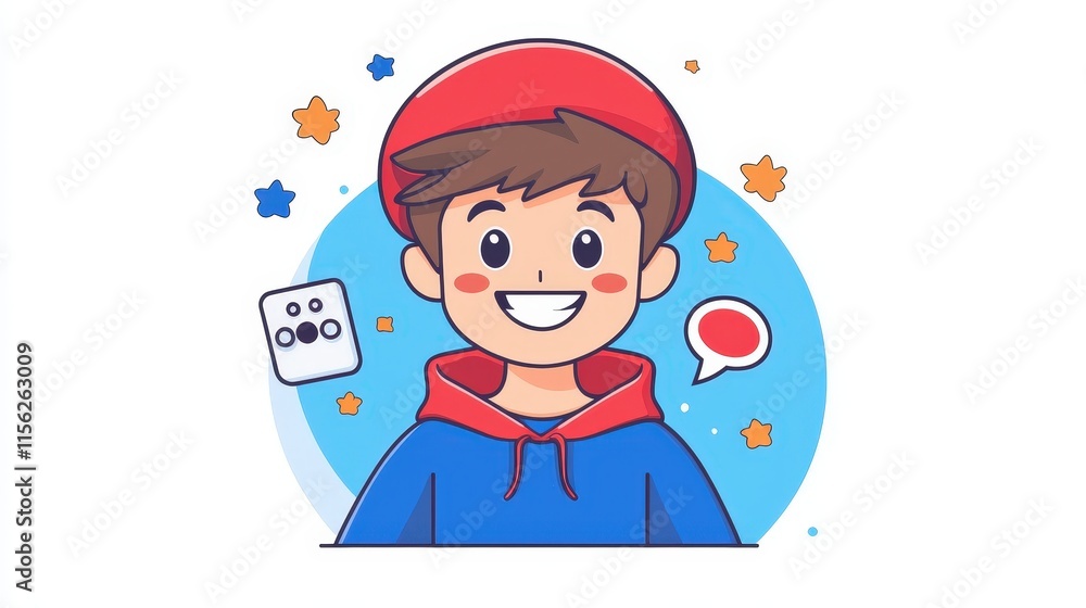Whimsical Cartoon Character Dressed in a Bright Red Cap Holding a Vintage Camera Capturing Joyful Moments in a Colorful and Lively Atmosphere Whimsical Cartoon Character Dressed in a Bright Red Cap Holding a Vintage Camera Capturing Joyful Moments in a Colorful and Lively Atmosphere