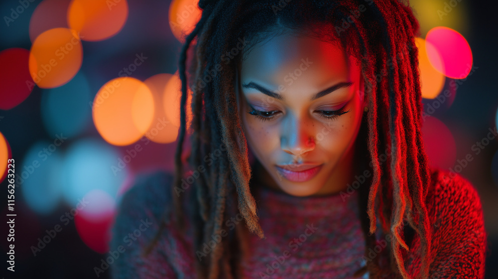 Black Woman with Dreadlocks Looking at Her Phone in Disgust Black Woman with Dreadlocks Looking at Her Phone in Disgust