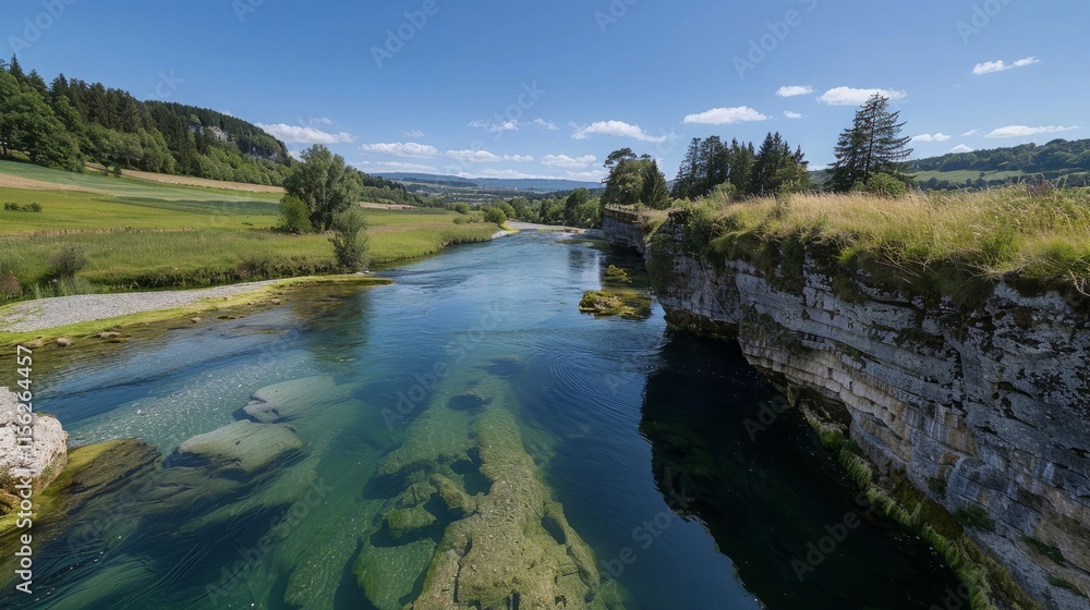 Fototapeta premium Areuse, river in the Neuch??tel Jura, Switzerland, Panorama