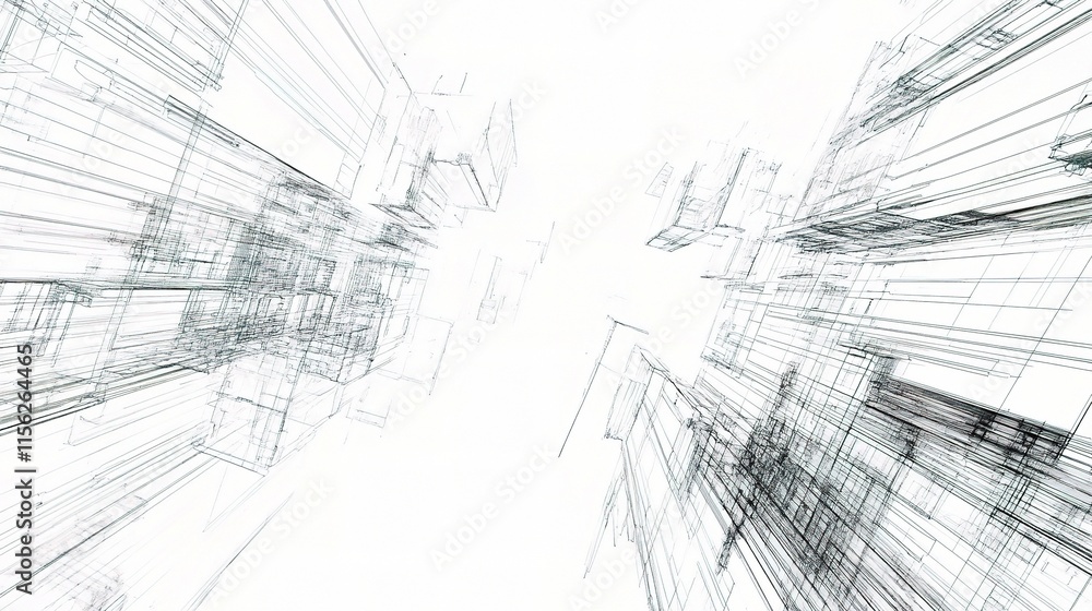 Obraz premium Abstract Wireframe Cityscape in 3D Perspective View