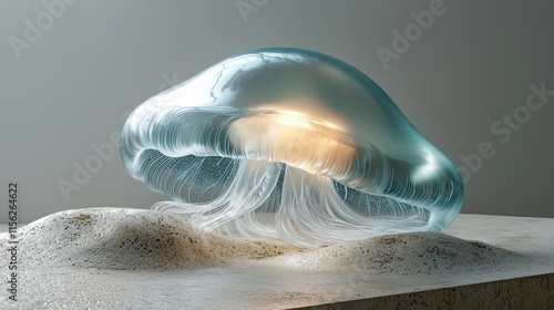 Serene Glass Jellyfish Sculpture on Coastal Sands photo