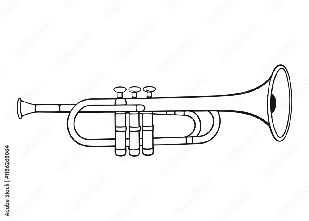 A trumpet coloring page featuring a detailed illustration of a trumpet, with bold lines for easy coloring, ideal for music lovers and young artists to enjoy!