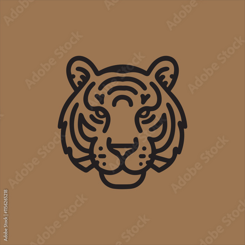 Abstract tiger head, icon logo template design, isolated background. Simple vector of tiger head Illustration line art tiger head