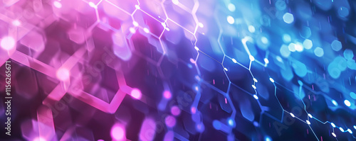 A Dynamic Hexagon Technology Background with Glowing Blue and Pink Gradient Details Creating a Futuristic Digital Aesthetic  