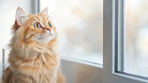 Wallpaper Mural Persian cat concept. A curious orange cat gazing out the window, exploring its indoor surroundings. Torontodigital.ca