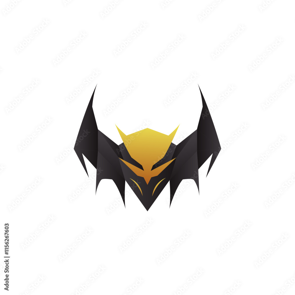 bat head logo with black wings and a golden face, resembling a mask or emblem. Perfect for branding, gaming, and creative designs. bat head logo with black wings and a golden face, resembling a mask or emblem. Perfect for branding, gaming, and creative designs.