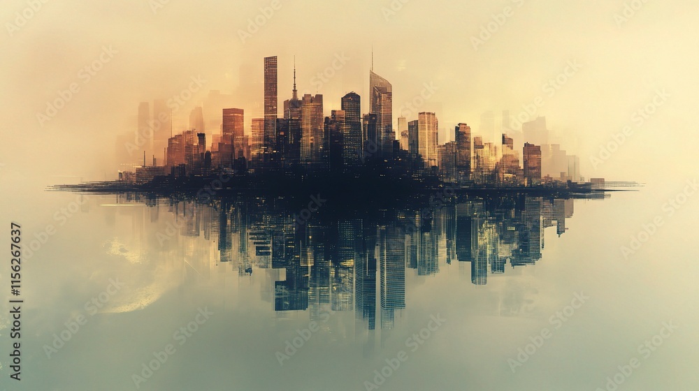 Obraz premium Modern Abstract Cityscape Background with Double Exposure Effect