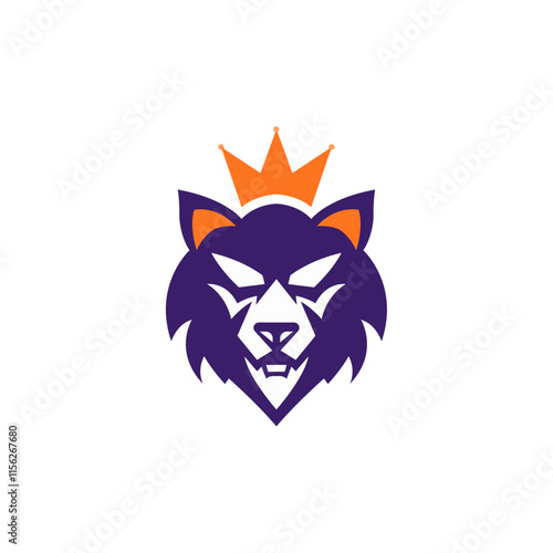 bold geometric bear head logo in purple with an orange crown and sharp lines, showcasing an intense and regal expression. Perfect for branding and creative designs.