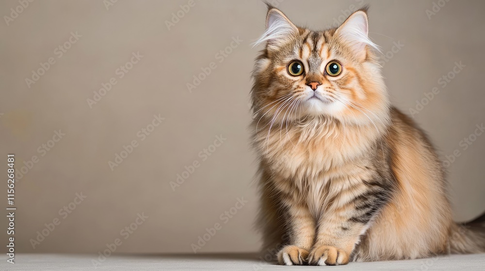 Persian cat concept. A fluffy cat with bright eyes poses against a soft neutral background. Persian cat concept. A fluffy cat with bright eyes poses against a soft neutral background.