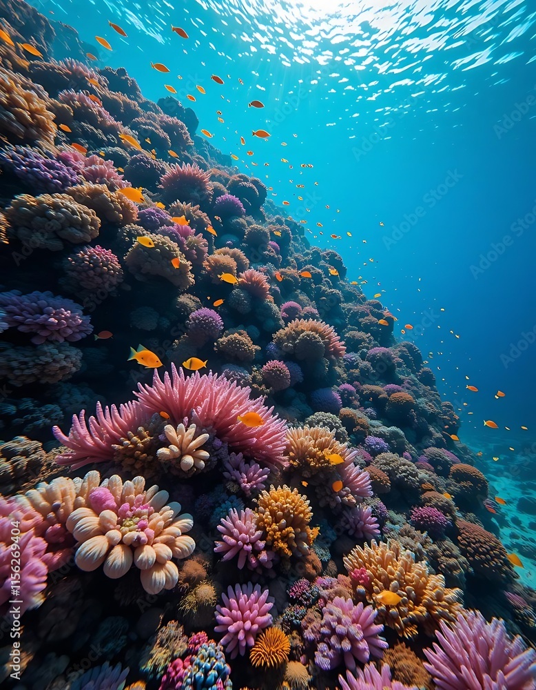 Obraz premium Vibrant Coral Reef Ecosystem With Colorful Fish Swimming