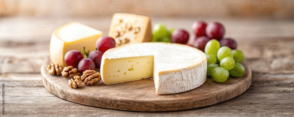 Cheese platter idea. Delicious cheese platter with assorted fruits and nuts on a wooden table. Cheese platter idea. Delicious cheese platter with assorted fruits and nuts on a wooden table.