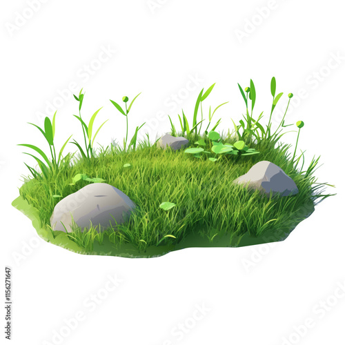 3D island grass design with rocks in a Transparent Vector, perfect for nature-themed projects.