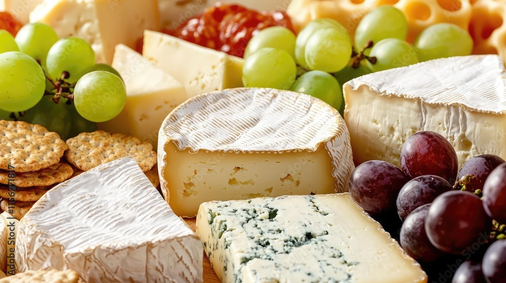 Cheese platter idea. A colorful selection of cheese, grapes, and crackers for a delightful snack platter. Cheese platter idea. A colorful selection of cheese, grapes, and crackers for a delightful snack platter.