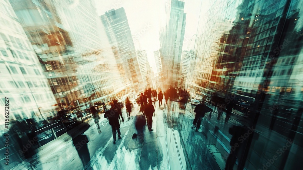 Fototapeta premium Abstract View of Business People Walking in a Cityscape Environment