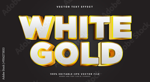 White Gold 3D sparkle style shiny editable text effect Template Premium vector