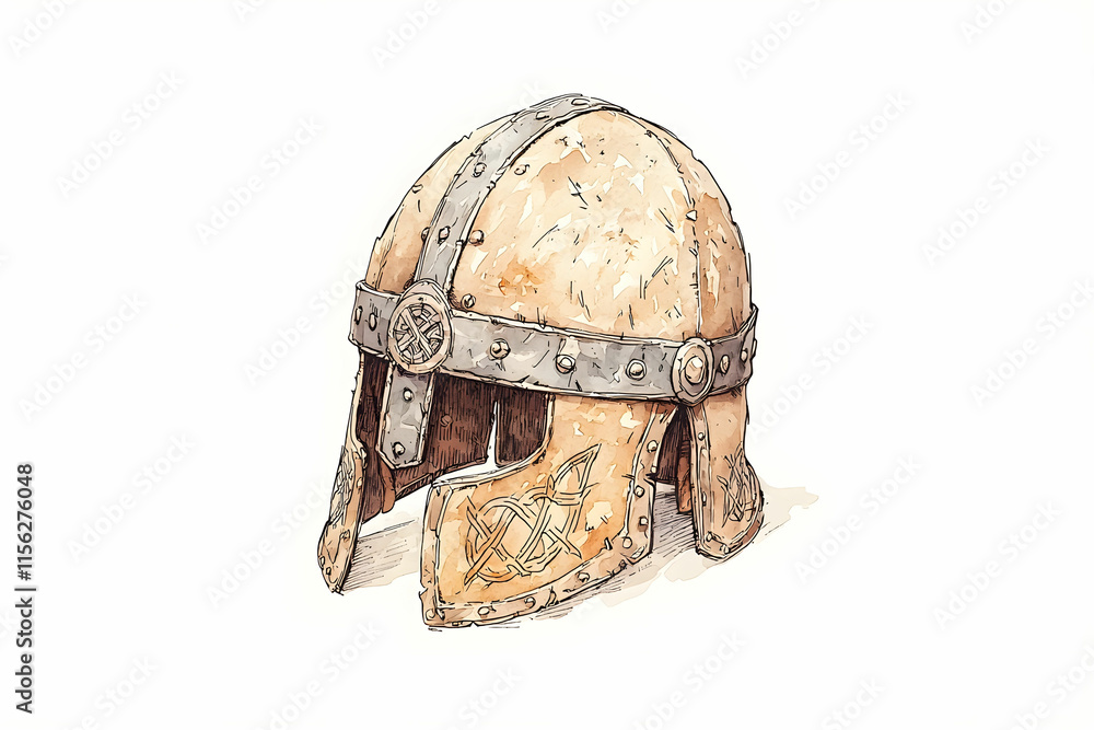Fototapeta premium Detailed Vintage Warrior Helmet with Ornate Design and Rustic Elements for Historical and Fantasy Themes