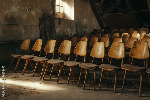 A hallway with a chair and a clock on the wall. Dark academia style