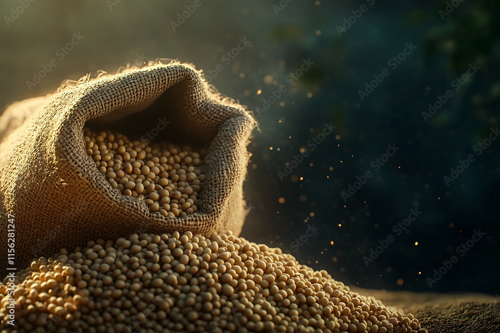 Soybeans in burlap sack on blurred background Soybeans in burlap sack on blurred background