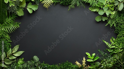 Wallpaper Mural Greenery Frame on Black Background for Nature Themes Torontodigital.ca