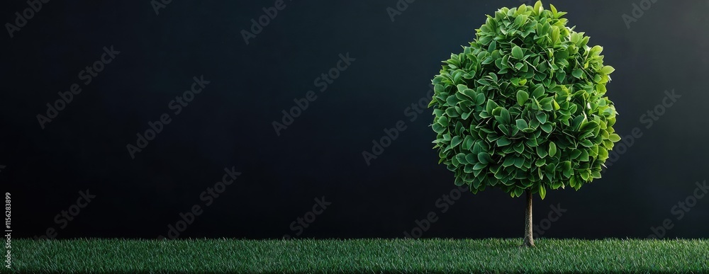 Green tree idea. A lush green tree stands against a dark background, symbolizing nature and tranquility. Green tree idea. A lush green tree stands against a dark background, symbolizing nature and tranquility.