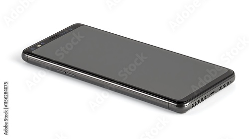 A sleek smartphone lying on a surface, showcasing a modern design.