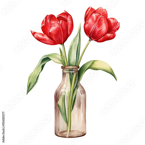 Red Tulips in Vase photo