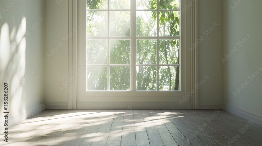 Fototapeta premium Spacious Empty Room with Large Window and Natural Light