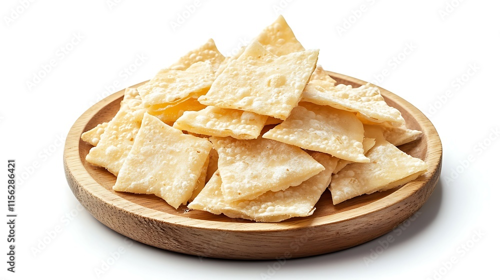Pile of salty snacks in wooden plate isolated on white background. Pile of salty snacks in wooden plate isolated on white background.