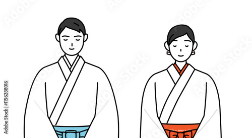 Priest and shrine maiden of the shrine, with hands on top of each other in front of their bodies