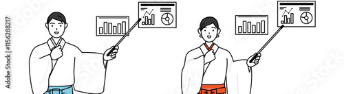 Priest and shrine maiden of the shrine, analyzing a performance graph.