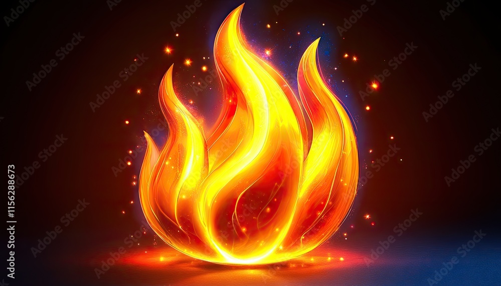 Glowing orange and yellow flame, sparks. Perfect for energy, passion, or fire themes. Glowing orange and yellow flame, sparks. Perfect for energy, passion, or fire themes.