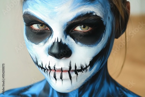 Blue Skull Face Paint Halloween Makeup