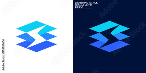 Lightning stack logo. Technology, attachment, information, light, strike. Icon symbol design template EPS 10.