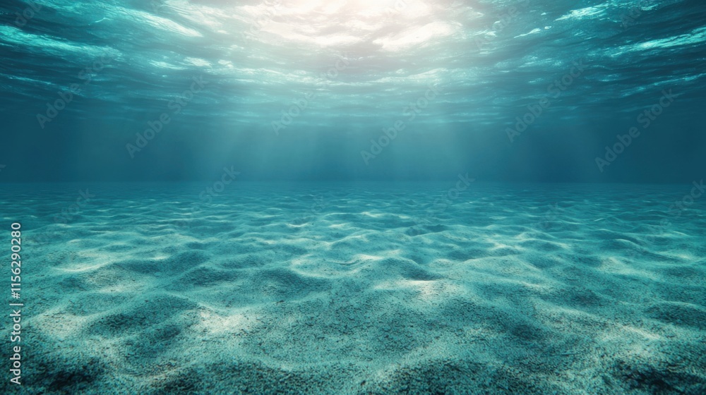 Mesmerizing Underwater Scene with Radiant Sunbeams Illuminating Soft Sandy Bottom Surrounded by Tranquil Blue Waters Creating a Serene Atmosphere Mesmerizing Underwater Scene with Radiant Sunbeams Illuminating Soft Sandy Bottom Surrounded by Tranquil Blue Waters Creating a Serene Atmosphere
