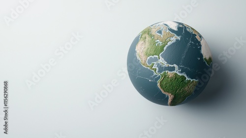 Small Earth Globe Positioned Elegantly on a Plain White Background Highlighting the Beauty of Our Planet and Evoking Thoughts of Exploration and Unity With Copy Space for Text